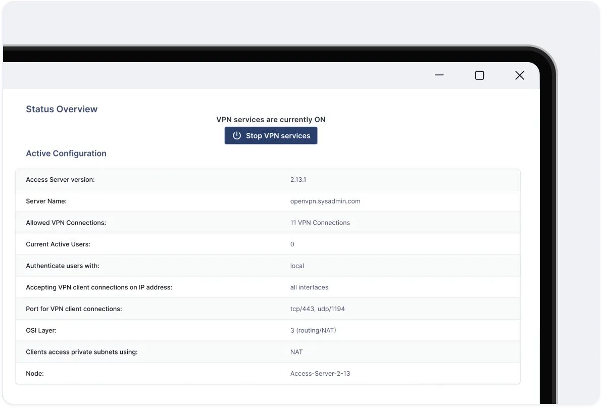 Access Server user interface
